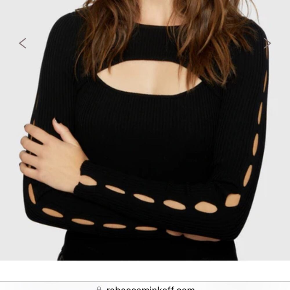 Rebecca Minkoff NEW Black Ribbed Long Sleeve Knit Lauren Top Size S